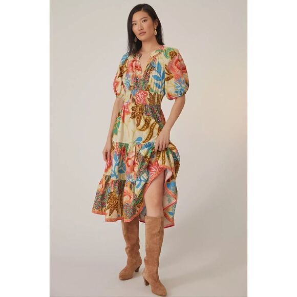 Anthropologie -Puff-Sleeved Midi Dress - Picture 1 of 9